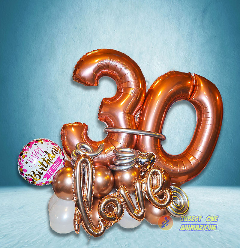 composizione di palloncini per trentesimo compleanno numero 100cm organic tema love