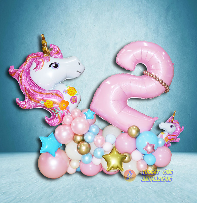 Decorazione con palloncini tema unicorno