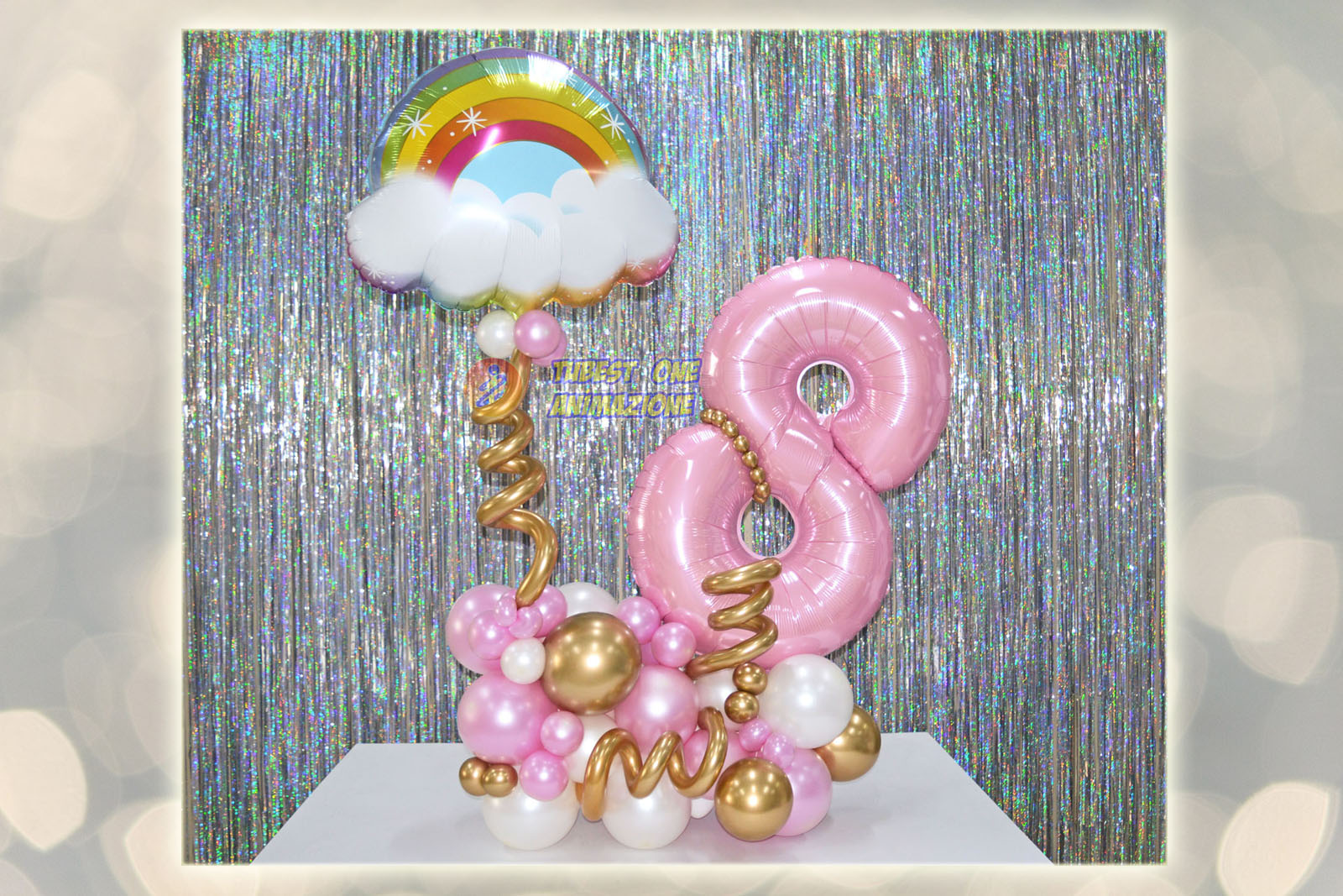 COMPOSIZIONE con palloncini per compleanno alta 150cm numero 8 per festa 8 anni tema arcobaleno pokemon