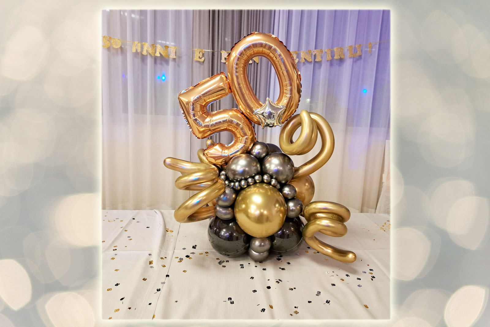 COMPOSIZIONE con palloncini per compleanno alta 70cm numero 50 per festa 50 anni
