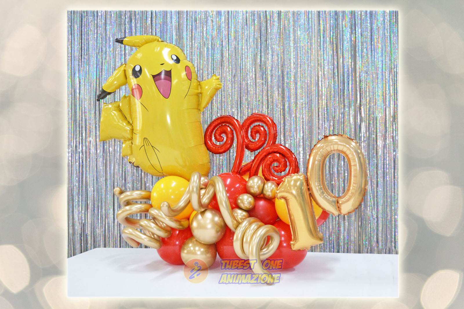 COMPOSIZIONE di palloncini per compleanno alta 110cm numero 10 per festa 10 anni tema pokemon